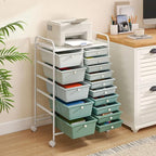 RELAX4LIFE 15-Drawer Storage Drawer Carts - Mobile Rolling Utility Cart w/Wheels, Craft Organizer for Classroom Organization and Storage, School, Office, Home, Storage Organizer Cart (Gradient Green)