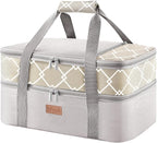 Lifewit Insulated Double Decker Casserole Carrier, Lasagna Lugger Holder for Hot or Cold Food, Fits 9" x 13" Baking Dish, Thermal Lunch Tote Bag for Potluck Parties, Picnic and Cookouts, Grey
