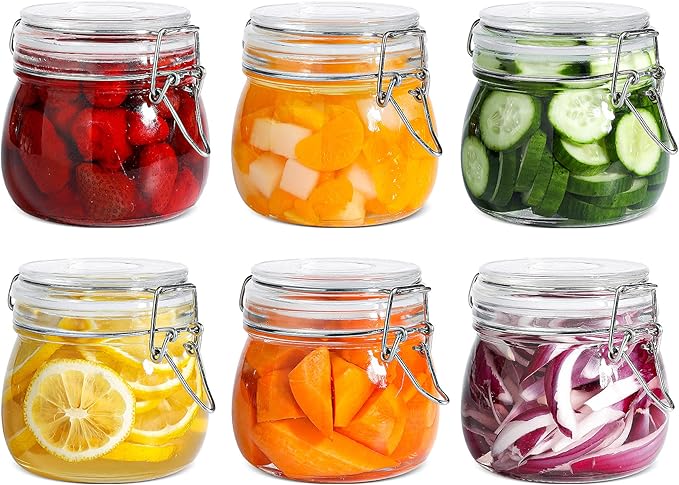 ComSaf 6-Pack 17oz Short Glass Storage Jars with Lids, Pint Sized Canning Jars for Jams & Pickling, Airtight Food Canisters for Spices, Nuts, Snacks & Kitchen Drawer Pantry Organization
