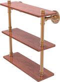 Allied Brass P-490-16-TWS Pipeline Collection 16 Inch Ironwood Triple Wood Shelf, 16", Brushed Bronze