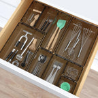 7 PCS Clear Plastic Drawer Organizers Set, 4 Size Desk Drawer Organizer Trays for Makeup, Jewelry, Kitchen Utensils, Gadgets and Office Accessories, Black