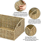 Ollieroo Rattan Storage Baskets, Handwoven Wicker Storage Bins with Built-in Handles, Storage Container Baskets for Shelves, Bedroom, Bathroom, Laundry Room or Kitchen(Green)