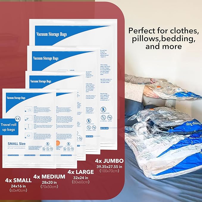 MEIQIHOME Vacuum Storage Bags, Space Saver Sealer Bags,Vacuum seal bags for clothing, Pillows, Comforters, Blankets, Bedding,20 COMBO