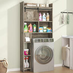 Semoic Over The Toilet Storage Cabinet, Over The Toilet Shelf with Sliding Door & Toilet Paper Holder Stand, Bathroom Above Toilet Storage, Home Space-Saving Toilet Rack for Bathroom, Light Grey