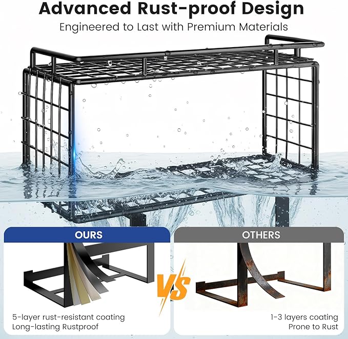 Towel Racks for Bathroom Wall Mounted, 4-Tier Bathroom Towel Rack with Shelf and Basket, Hold 6 Large Rolled Towels, 32-Inch Heavy Duty Towel Storage for Bathroom, RV, Black