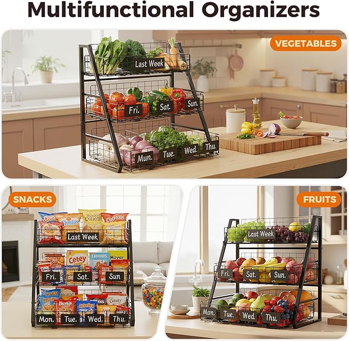 Upgraded Egg Holder Countertop with Removable 5 Dividers & Date Plate, 3 Tier Pull Out Large Egg Basket for Gathering Fresh Eggs, Kitchen Organizer, The Size - 6.7“x16.6”x11.3"