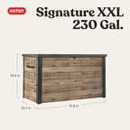Keter Signature Collection XXL 230 Gallon Resin Deck Box Organization and Storage Box for Patio Outdoor Cushions, Throw Pillows, Garden Tools and Pool Supplies, Pine