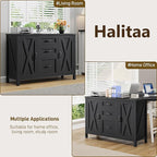 3 Drawer File Cabinet, Farmhouse Lateral Filing Cabinet with Doors Fits Letter or A4 Size, Wooden Printer Stand with Open Storage Adjustable Shelf for Home Office, Rustic Black