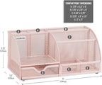 Mind Reader 7-Compartment Desktop Organizer, File & Accessory Storage, Metal Mesh Office Organizer for Desk, Workspace, Mail, Pink