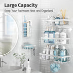 5 Pack Shower Caddy Organizer Rack Shelf for Inside Shower, Self Adhesive Wall Storage Basket Rustproof Stainless Steel Shampoo Holder Bathroom Accessory Decor Set, White