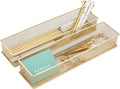 Annova Mesh Stackable Drawer Cabinet and Shelf Organizer Bins Storage Basket School Office Supply Holder Tray- Set of 2 (Gold, 3x12x2 Inch)
