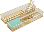 Annova Mesh Stackable Drawer Cabinet and Shelf Organizer Bins Storage Basket School Office Supply Holder Tray- Set of 2 (Gold, 3x12x2 Inch)