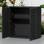 Outdoor Storage Cabinet Waterproof with Shelf,Resin Storage Sheds Outdoor Cabinets for tub Towels/Chemicals/Grill Items/Patio/Garden/Backyard, Size 34.3''L*15''W*36.2''H（Black）
