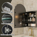 Arched Medicine Cabinet Mirror No Assembly Needed Bathroom Mirror with Storage Recessed or Surface Mount Options (Black, 31.5" L x 19.7" W)