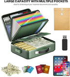 Fireproof Document Box, Hard Case Highly Flame-Resistant Fire Proof Waterproof File Organizer with Lock, Portable Fire Safe for Important Documents & Valuables Storage (Green, ‎15"*11"*5")
