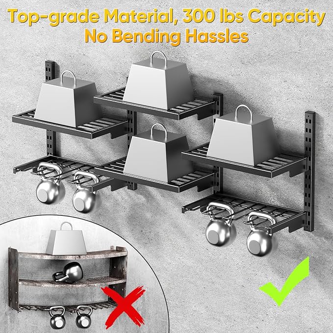 Large Modular Power Tool Organizer Wall Mount With 6 Adjustable Shelf, Heavy Duty Iron Tool Storage Rack Loads 300lbs with 8 Cordless Tools Drill Holder,Battery Utility Rack for Garage Workshop