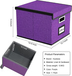 Huolewa File Organizer Box with Lid, Collapsible File Folder Organizer for Office Document Storage, Filing Box with Plastic Slide for Letter Size Hanging File Folders(1 Pack, Purple)