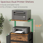 Filing Cabinet with 2-Tier Printer Shelves, 2 Fabric Drawers File Cabinet with Side Bag&File Drawer for A4/Letter Size, Printer Stand with Storage for Home Office, Rustic Brown, 16.5" W