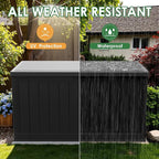 Devoko 160 Gallon Double-Wall Deck Box with Divider, Side Handles, HDPE Outdoor Large Storage Box Waterproof and Lockable for Patio Furniture, Garden, Pool (Black, 160 Gallon)