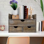 Besti Wooden Office Desk Organizer - Organizing Tool for Desktop, Cubicle, Bedroom, Kitchen - Vintage Style Organization Caddy with Top Tray Shelf & 3 Drawers - 13.6x9x7 Inches (Rustic)
