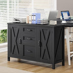 3 Drawer File Cabinet, Farmhouse Lateral Filing Cabinet with Doors Fits Letter or A4 Size, Wooden Printer Stand with Open Storage Adjustable Shelf for Home Office, Rustic Black