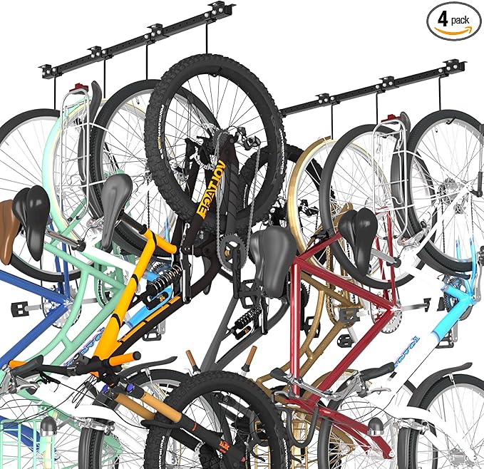 Adjustable Ceiling Mounted Bike Rack for Garage, Hold 4-8 Bikes, Hanger for Space-Saving Storage - adjustable ceiling hooks, nice Bicycle stand.