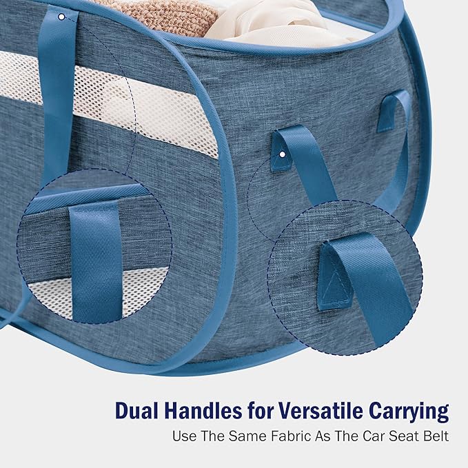 Collapsible Laundry Baskets, Foldable Tear Proof Pop Up Hamper with Reinforced Carry Handles, Durable Laundry Hamper for Home, Laundry, Bathroom, Dorm or Travel (Blue)
