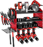 VEVOR Power Tool Organizer Wall Mount, 3-Layer Storage Rack with 4 Drill Holders, Tools Holder and Storage Rack with Side Pegboards, Garage Tool Organizer for Garage, Workbench, and Workshop