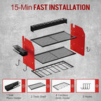 Power Tool Organizer Wall Mount with Charging Station, Heavy Duty 3 Layers Tool Storage Rack with 4 Cordless Drill Holder, Battery Holder with 8 Power Strip, Ideal for Garage, Warehouse, Workshop