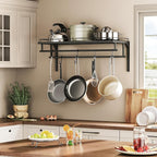 Hanging Pot Rack, Wall-Mounted Pot Rack, Kitchen Cookware Organizer, Metal Pot and pan Organizer Holder, for Cookware, Utensils Organization, Black TPR38BB