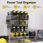 Power Tool Organizer, Metal 4 Layer Heavy Duty Drill Holder, 4Tier Wall Mount Garage Tool Organizers and Storage with Screwdriver/Pliers/Hook Holder,Red Utility Racks gifts for men