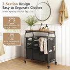 Hoctieon 3 Section Laundry Sorter Cart with Ironing Board, Laundry Hamper with Shelf and Rolling Wheels, Heavy Duty Laundry Basket Organizer, Large Clothes Separator Hamper with Removable Bags, Black