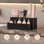 Lifewit Hair Tool Organizer Countertop, Removable Blow Dryer Holder for Bathroom, Acrylic Hot Tools Organizer Storage for Curling Iron, Brush, Straightener, 4 Stainless Cups, Black, 30 cm/12 inch(L)