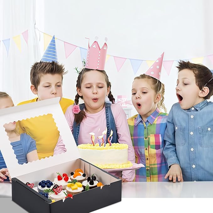 12 Count Cupcake Boxes, 4PCS Cupcake Container with Window, Food Grade Cupcake Holder for Birthday Holiday Party, Bakery Supplies for Cupcakes, Desserts, and More (Black)