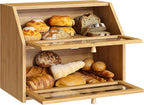 BMOSU Farmhouse Bread Box for Kitchen Countertop Bread box Double Layer Bamboo Wooden Extra Large Capacity Bin Kitchen Food Storage Container(Natural)