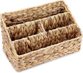 BTSKY Woven Divided Storage Basket Natural Hyacinth Vertical Wicker Storage Baskets 4 Compartments Desktop Home Office Supplies Sorter Rack