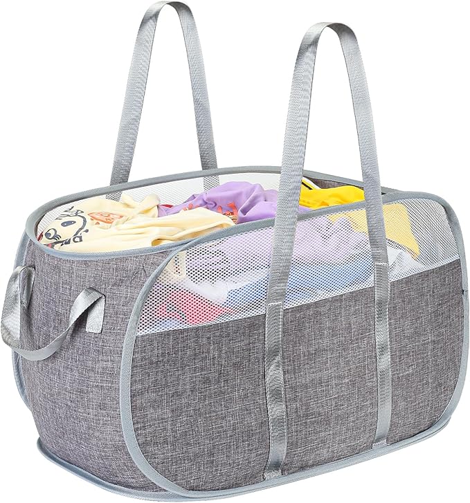 Collapsible Laundry Baskets, Pop Up Laundry Baskets with Reinforced Handles, Lightweight Foldable Laundry Basket for LaundryRoom,Bathroom or Travel (Gray)