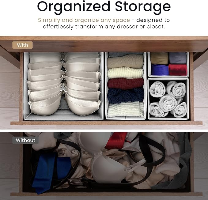 Reli. Dresser Organizer (14 Pack) | Drawer Organizer Clothes | Nursery Organization & Baby Clothes Organization for Drawer | Foldable Fabric Dresser Dividers for Bra, Nursery, Underwear, Socks (White)