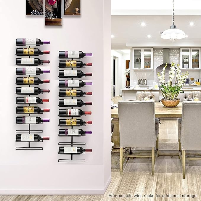 Sorbus Wall Mount Wine Rack – Holds 12 Bottles – Black Metal Wine Bottle Holder for Wall, Modern Wine Rack for Home Bar, Kitchen