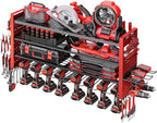 Heavy Duty Power Tool Organizer Wall Mount,Garage Organization with 10 Drill Holder, 4 Layers Tool Organizers and Storage for Workshop,Red