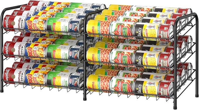 NANANARDOSO Can Organizer for Pantry, 3 Tier Can Dispenser Rack Holds up to 72 Cans, Can Storage Organizer Holder for Canned Food Storage Kitchen Cabinets or Pantry Shelf Countertop, Black