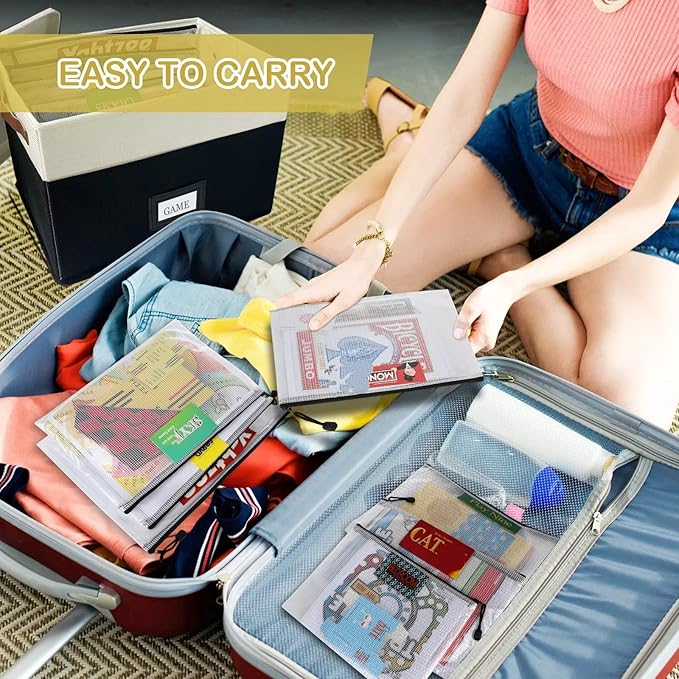 Board Game Storage, Board Game Organizer with 12pcs Zipper Bags and Writable Stickers, Board Organizers Storage with Lid for Office Supplies, Puzzles, Video Game, Craft Product
