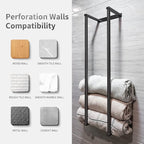Towel for Racks Bathrooms, Wall Mounted Towel Rack for Storing Towels, Robes, Towel Holders with Hooks, Bathroom Towel Storage, Black
