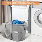 Collapsible Laundry Baskets with Lid, Foldable Laundry Basket with Pockets, Pop Up Laundry Hamper with Dual Handles, 99L Sturdy Hampers for Clothes, Groceries, Supplies, Tools, Grey