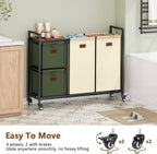 Hoctieon 4 Section Laundry Cart, 48 Gal. (182L) Laundry Hamper with Lid, Laundry Basket with Wheels, Rolling Laundry Sorter Organizer with Shelf, Clothes Separator with Removable Bags, Beige+Green