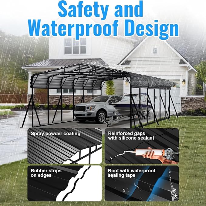 20x30FT Metal Carport, Heavy Duty Car Port Canopy with Metal Roof and Frame, Extra Large Carports Withstand Strong Wind or Heavy Rain, Suitable for Parking Pickup, Boat, Car, and Tractor