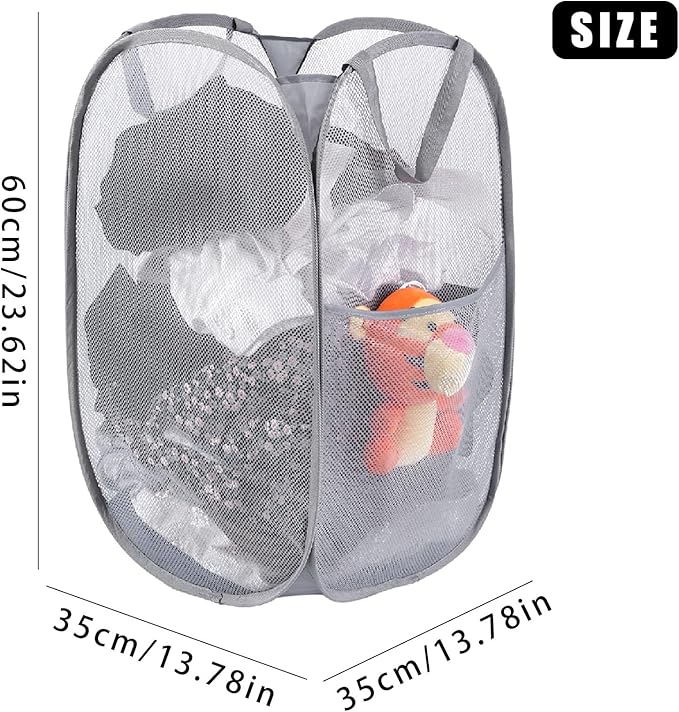 Kimmama Large Collapsible Mesh Laundry Basket,Foldable Pop Up Laundry Hamper with Side Pocket,Removable Clothes Storage Bin with Handle for Laundry Room,College Drom,Bathroom,Kid Room,Travel,72L