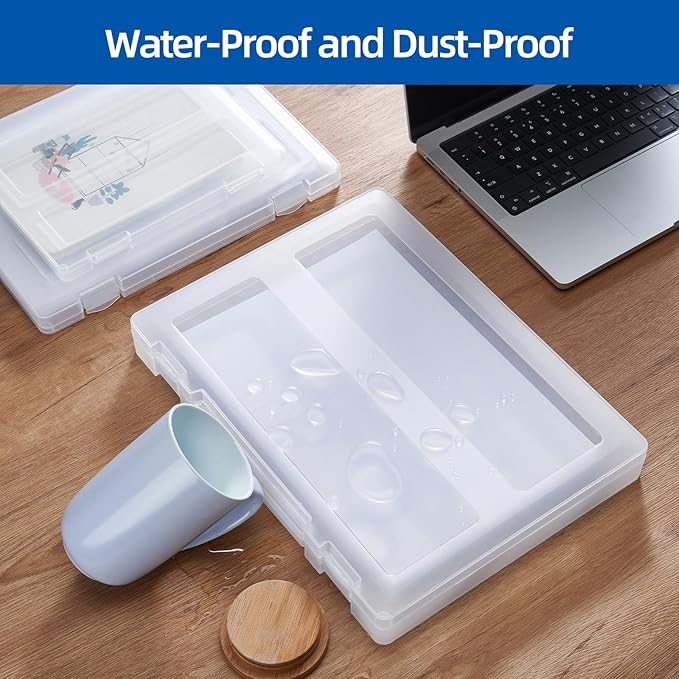 12 Pack A4 Paper Storage Boxes, 8.5 x 11 Plastic Portable Project Case for US letter Size and A4 paper, Plastic Multi-Purpose Thick Scrapbook Storage Box for Office