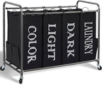 STORAGE MANIAC Laundry Sorter 4 Section, 47.8 Gal (181 L) Laundry Hamper with Wheels, Clothes Divider Basket Sorter, Clothes Separator Hamper Cart with Wheels and Removable Bags, Label Black