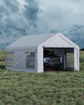 Garvee 10x20 ft Portable Garage, Car Port with 200 g PE Tarp Canopy, with 2 Roll-Up Doors and 4 Windows, for Temporary Paint Booth, Boats&Pickups Shed, and Event Shelter, White